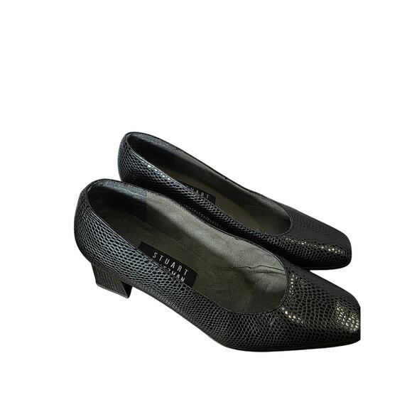STUART WEITZMAN blk snake print leather block classis pump 8 - Picture 5 of 9